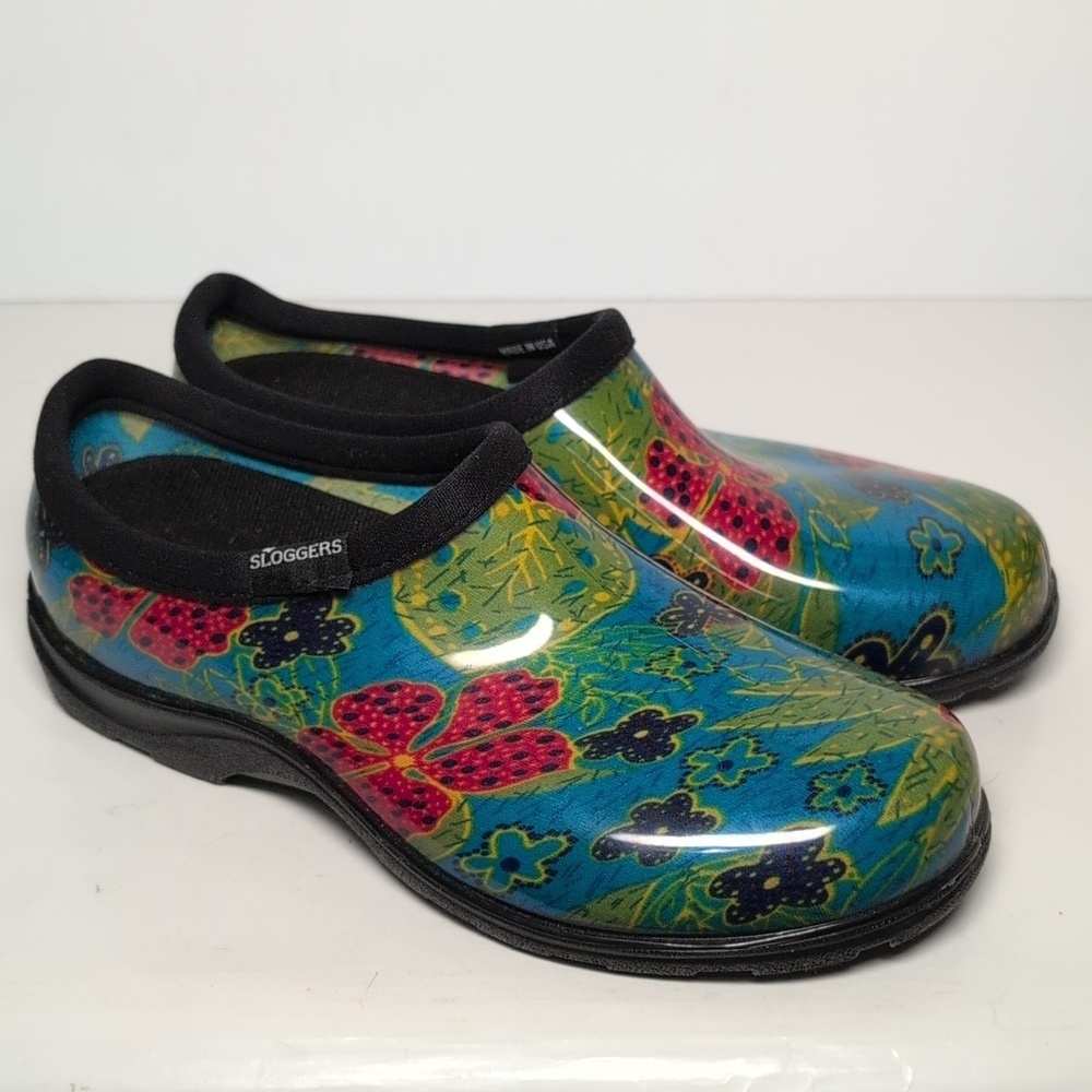 SLOGGERS midsummer blue floral waterproof Garden shoes women's size 7 - Picture 3 of 15